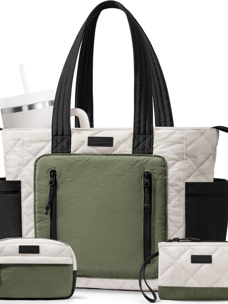 Puffer Tote Bag For Women, Lightweight Puffy Work Laptop Handbag Teacher Nurse Q